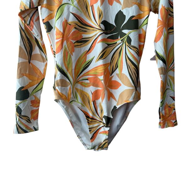 Roxy Long Sleeve UV Tropical Floral Print Bodysuit One Piece Swim Surf Rashguard - Picture 8 of 12